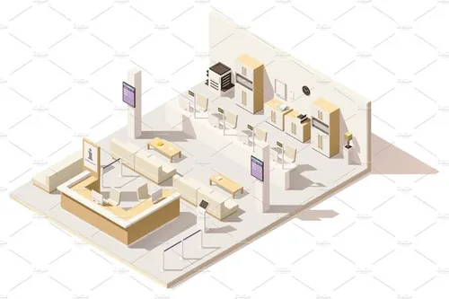 等距排队管理插图素材Vector isometric low poly queue management system