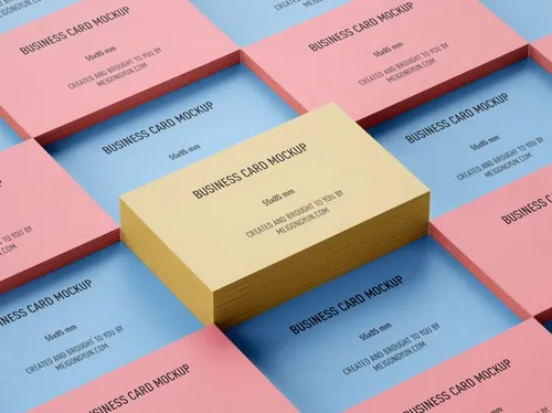 3种堆叠模式的名片贴图设计展示样机模板 Stacked business cards mockup / 55 x 85mm