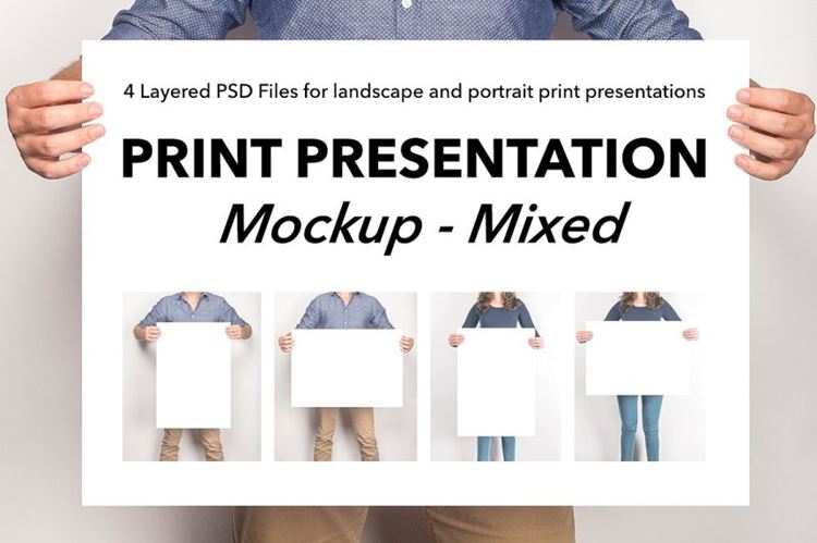 手持艺术作品海报展示样机模板 Mixed Artwork Presentation Mockup