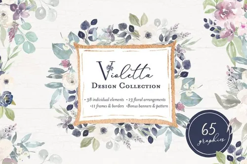手绘水彩紫罗兰靛蓝紫色花卉素材合辑 Violetta Flo