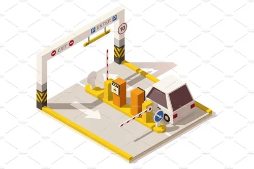 等距地下停车场进门障碍门插图素材Vector isometric low poly car parking entrance
