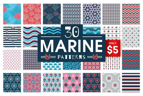 美丽的海洋主题无缝背景纹理素材Marine Vector C