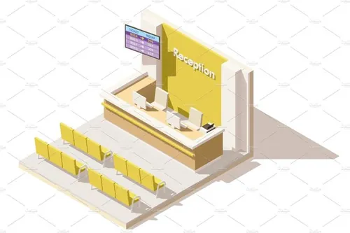 接待台室内布置图插图素材Vector isometric low poly hospital reception