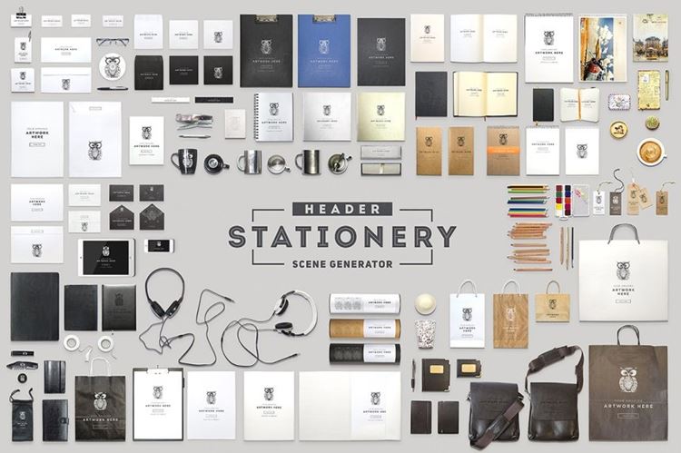高品质的文具用品场景设计素材Header Stationery Scene Generator