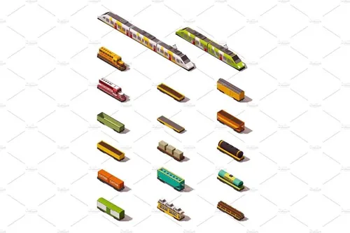 等距火车车厢插画素材Vector isometric trains