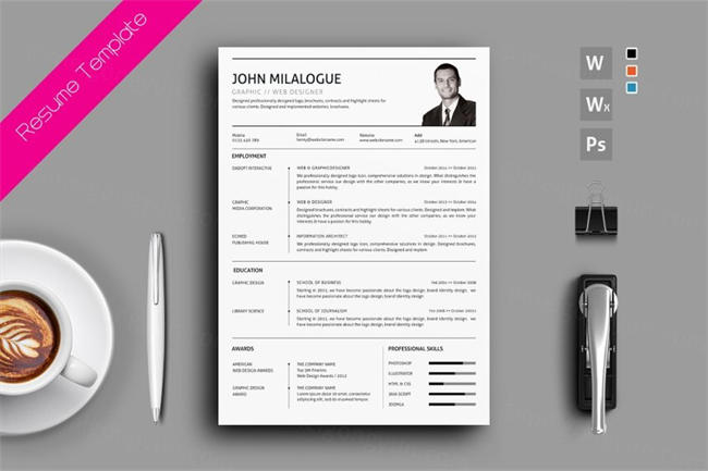 正式标准商务简历求职信PSD模板 Resume CV Cover Letter