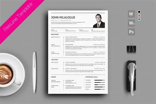 正式标准商务简历求职信PSD模板 Resume CV Cover Letter