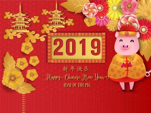 年中国猪年可爱卡通贺卡新年快乐年画海报素材