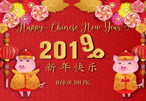 年中国猪年可爱卡通贺卡新年快乐年画海报素材