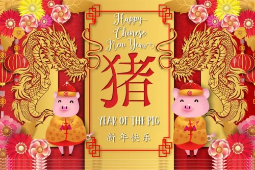 年中国猪年可爱卡通贺卡新年快乐年画海报素材