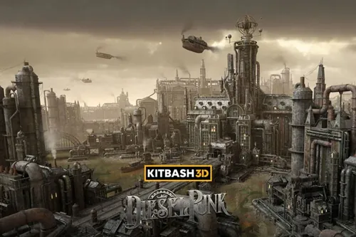 反乌托邦柴油朋克城市教堂图书馆酒店游戏城市建筑3D模型素材