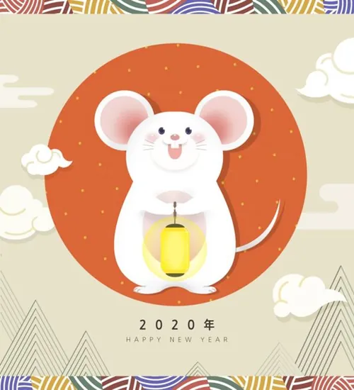 韩式年紫色色卡通欢乐的风格鼠年灯笼海报模板