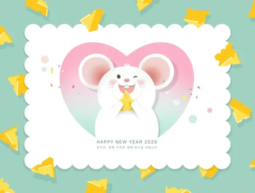 甜蜜奶酪韩式年卡通可爱风格鼠年海报模板