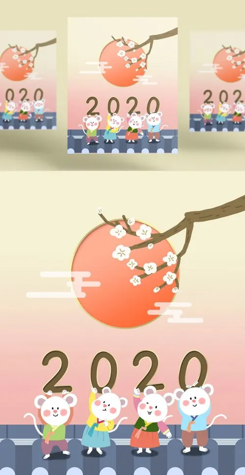 超可爱年新年贺卡鼠年海报