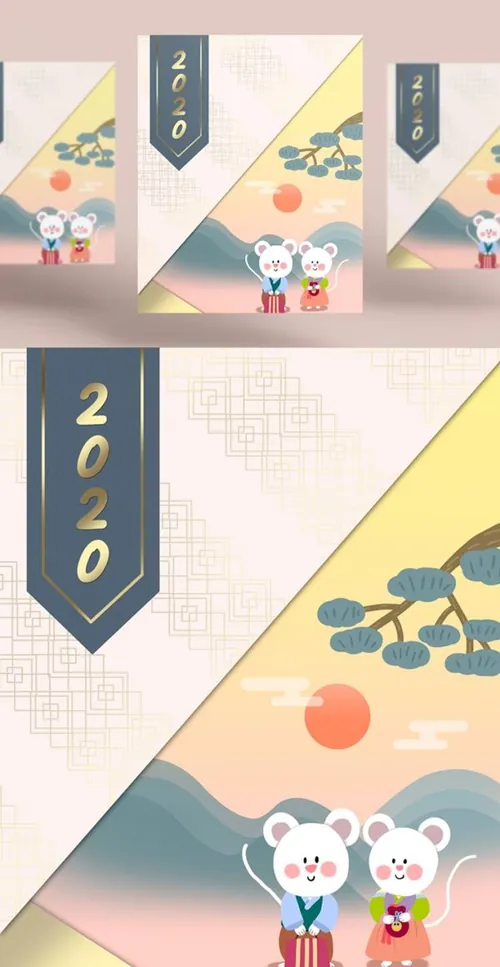 春节新年韩式年卡通可爱风格鼠年海报模板