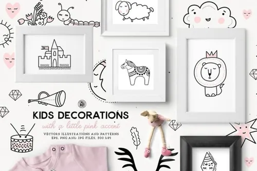 矢量儿童装饰画家居装饰图案设计素材Kids Decorati