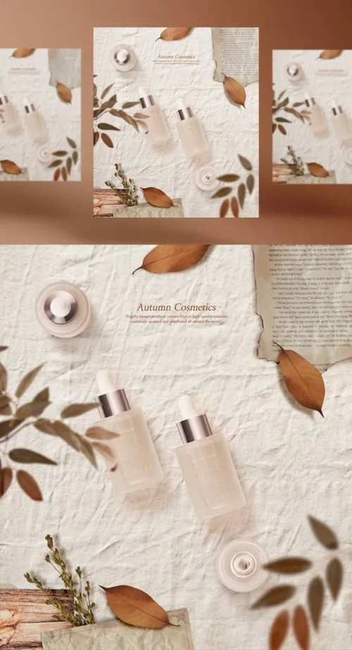 化妆品秋季主题护肤保湿包装设计美妆海报PSD模板 Autumn Cosmetics