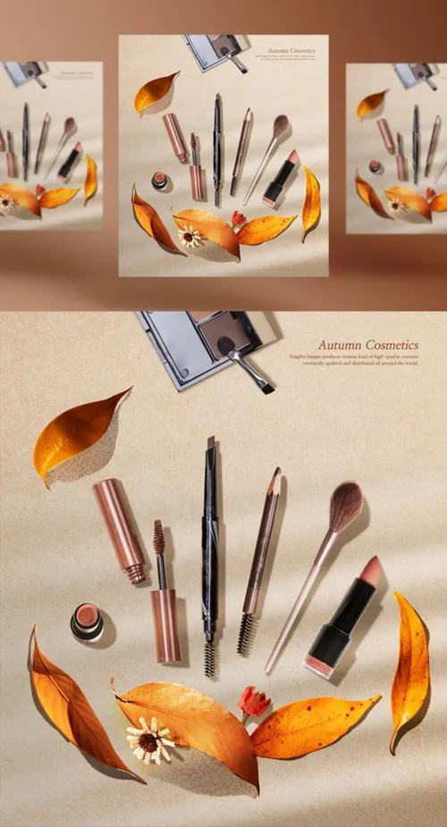 化妆品秋季主题护肤保湿包装设计美妆海报PSD模板 Autumn Cosmetics