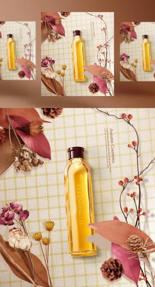 化妆品秋季主题护肤保湿包装设计美妆海报PSD模板 Autumn Cosmetics