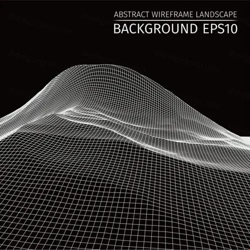 三维抽象线框数字山脉背景 未来科技大数据技术概念 Abstract wireframe background