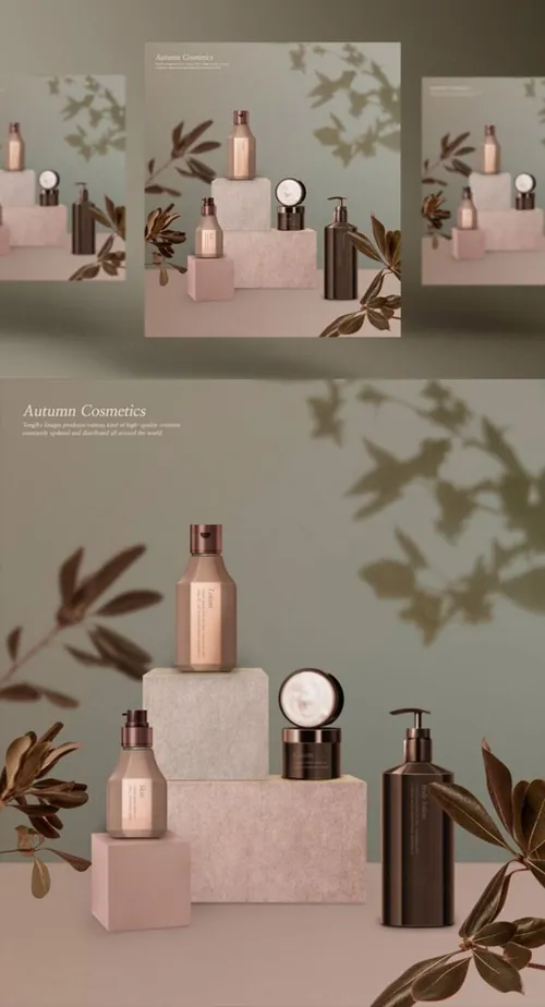化妆品秋季主题护肤保湿包装设计美妆海报PSD模板 Autumn Cosmetics