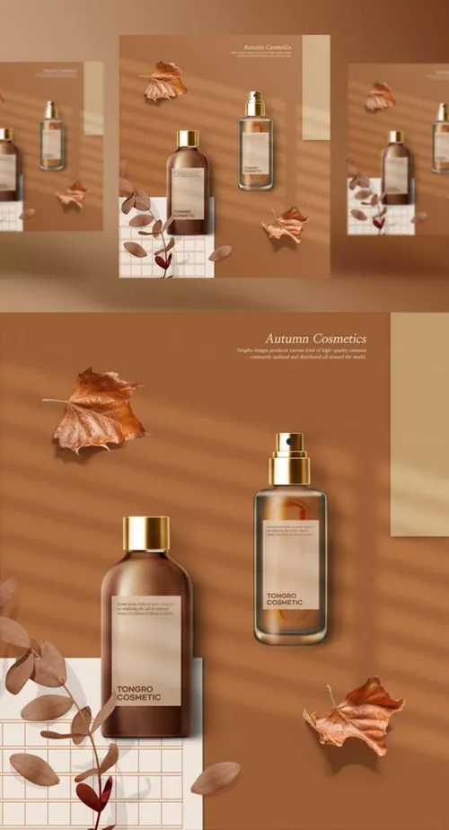 化妆品秋季主题护肤保湿包装设计美妆海报PSD模板 Autumn Cosmetics