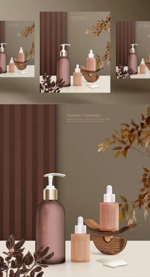 化妆品秋季主题护肤保湿包装设计美妆海报PSD模板 Autumn Cosmetics