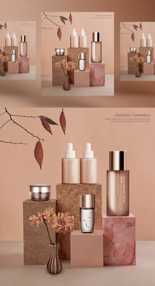 化妆品秋季主题护肤保湿包装设计美妆海报PSD模板 Autumn Cosmetics