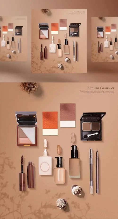 化妆品秋季主题护肤保湿包装设计美妆海报PSD模板 Autumn Cosmetics