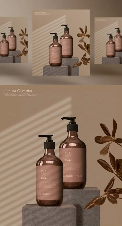 化妆品秋季主题护肤保湿包装设计美妆海报PSD模板 Autumn Cosmetics