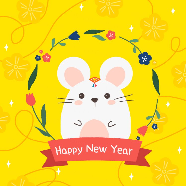 黄色创意可爱鼠年简笔画贺卡海报素材