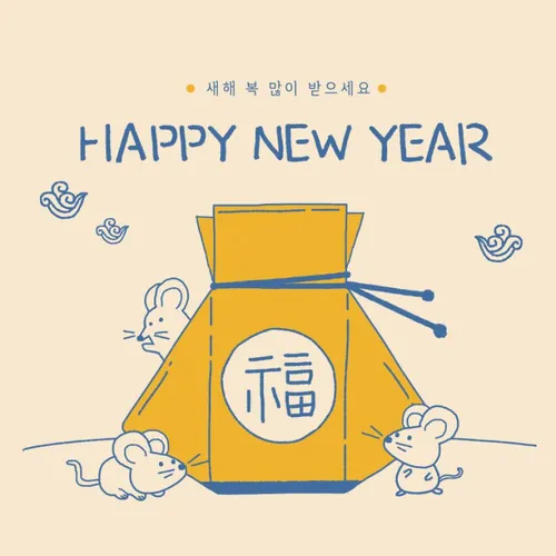 春节新年韩式年粉色福袋鼠年海报模板