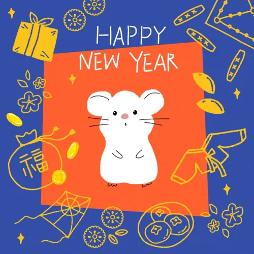 日式有趣的卡通鼠年新春海报模板