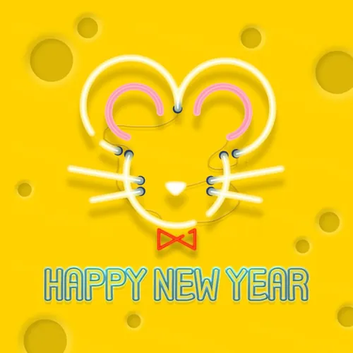 日式黄色霓虹灯牌年鼠年海报模板