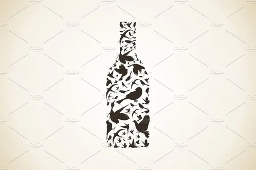 小鸟组成的酒瓶形状插画素材Wine a bird