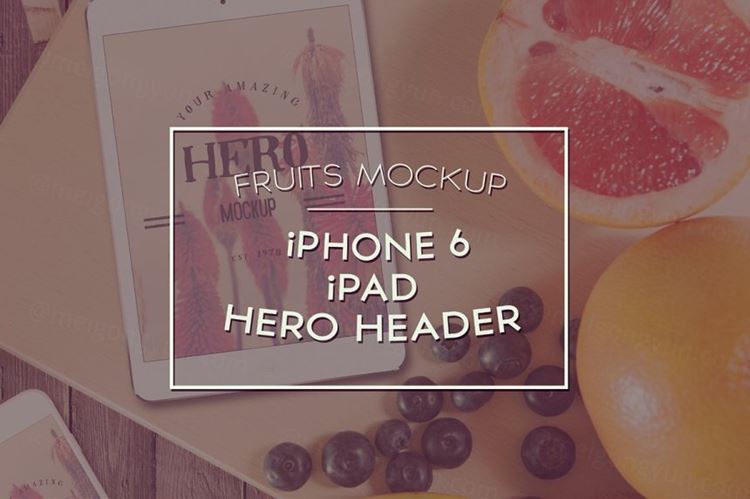 水果主题样机模板设计素材 Fruits Hero Mockup