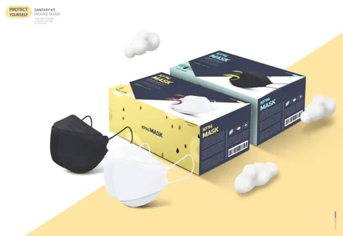 疫情防控卫生安全口罩体温枪体温计产品包装设计PSD模板 Sanitary Kit