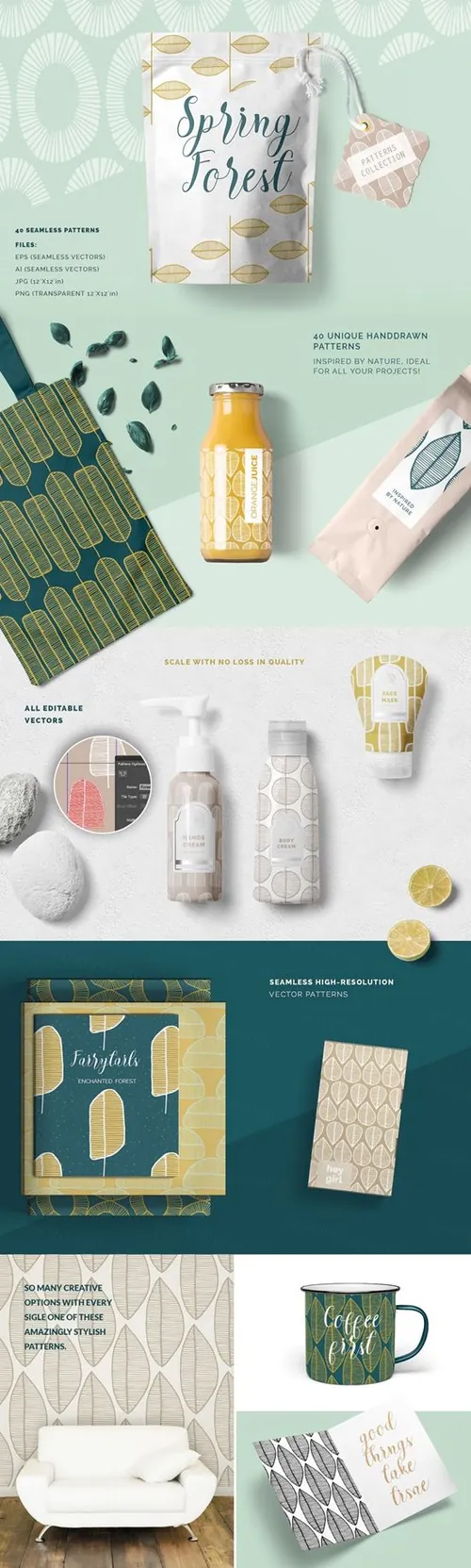 春天森林无缝图案纹理合集包 Spring Forest Pa