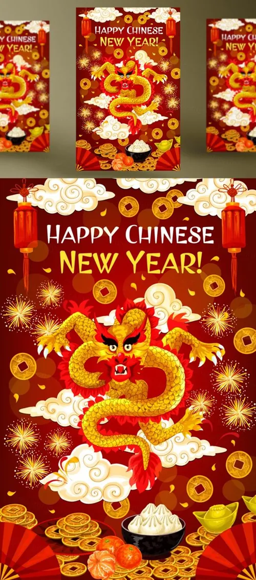 猪年东方日式中式复古传统新年矢量素材