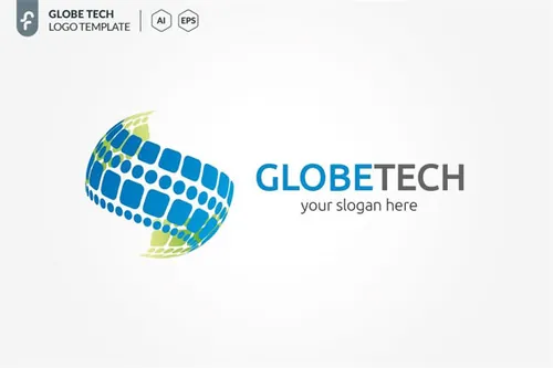 矢量环球主题标志Logo模板 Globe-Tech-Logo