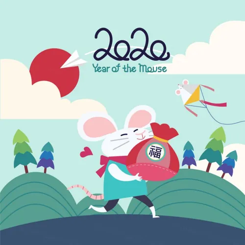 春节新年韩式年卡通可爱福字风格鼠年海报模板