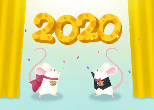 金色立体字年卡通可爱风格鼠年海报模板