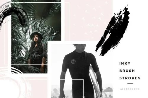 油漆笔刷笔触素材 Inky Brush Strokes