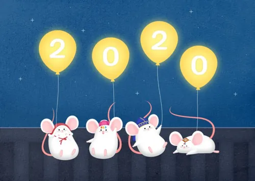 蓝色春节新年韩式年卡通浪漫风格鼠年海报模板