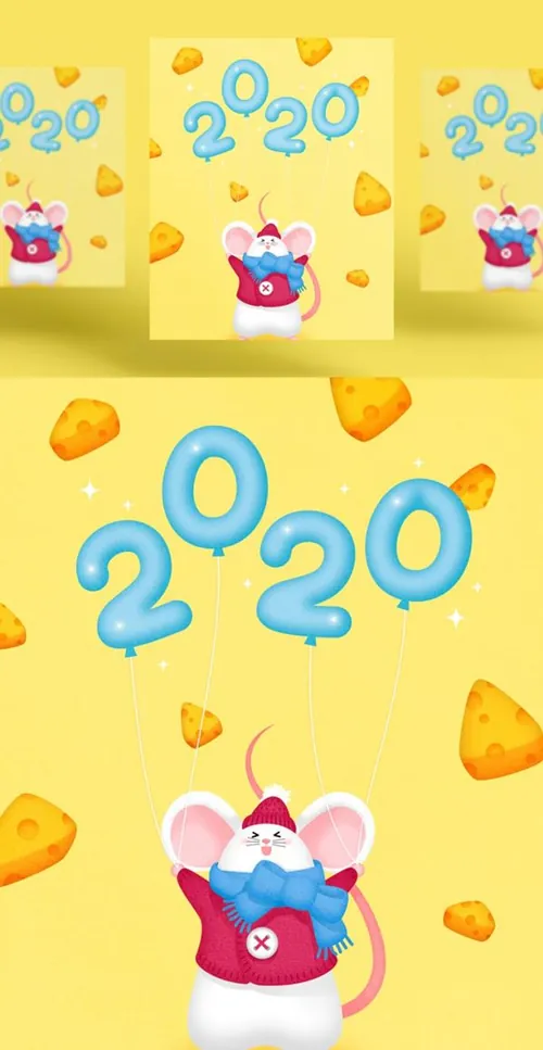 黄色奶酪年卡通甜蜜风格鼠年海报模板