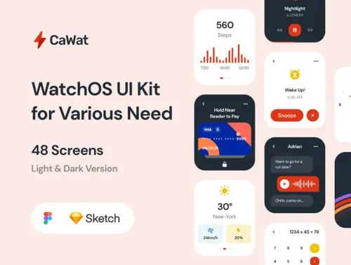 苹果智能手表UI界面设计素材 CaWat WatchOS UI Kit