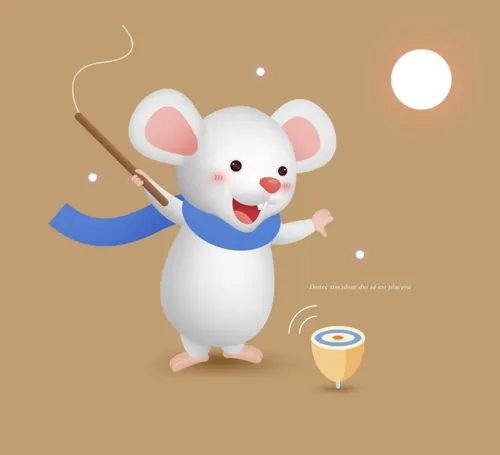 玩陀螺的卡通可爱风格鼠年海报模板