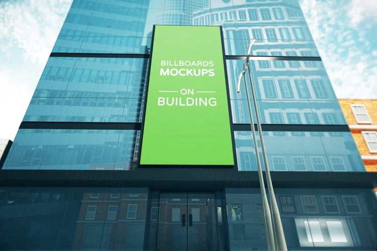 建筑物的广告牌样机展示模型mockups