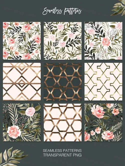 手绘水彩花卉背景纹理素材 Floral Patterns B