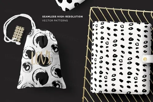 手绘黑色和白色圆点无缝背景纹理素材 Dots-Spots-S